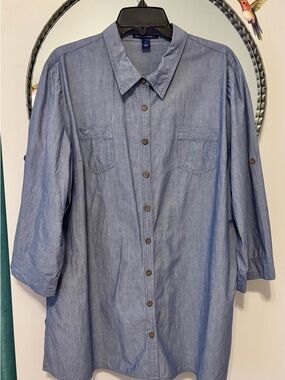 Bandolino Chambray Blue Button-Front Tunic Shirt